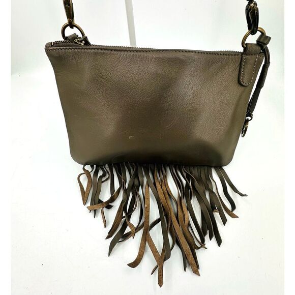 Lucky Brand Leather Fringe Crossbody Bag Gray Western Hippie Boho 3 Section - Picture 2 of 12